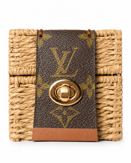 Upcycled Woven Box Bag with Authentic Louis Vuitton Monogram Accent + Strap & COA