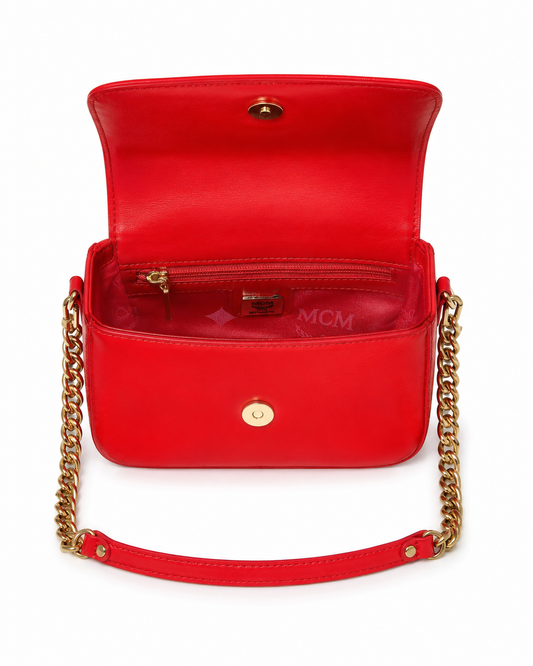 MCM Red Leather Chain Shoulder Bag