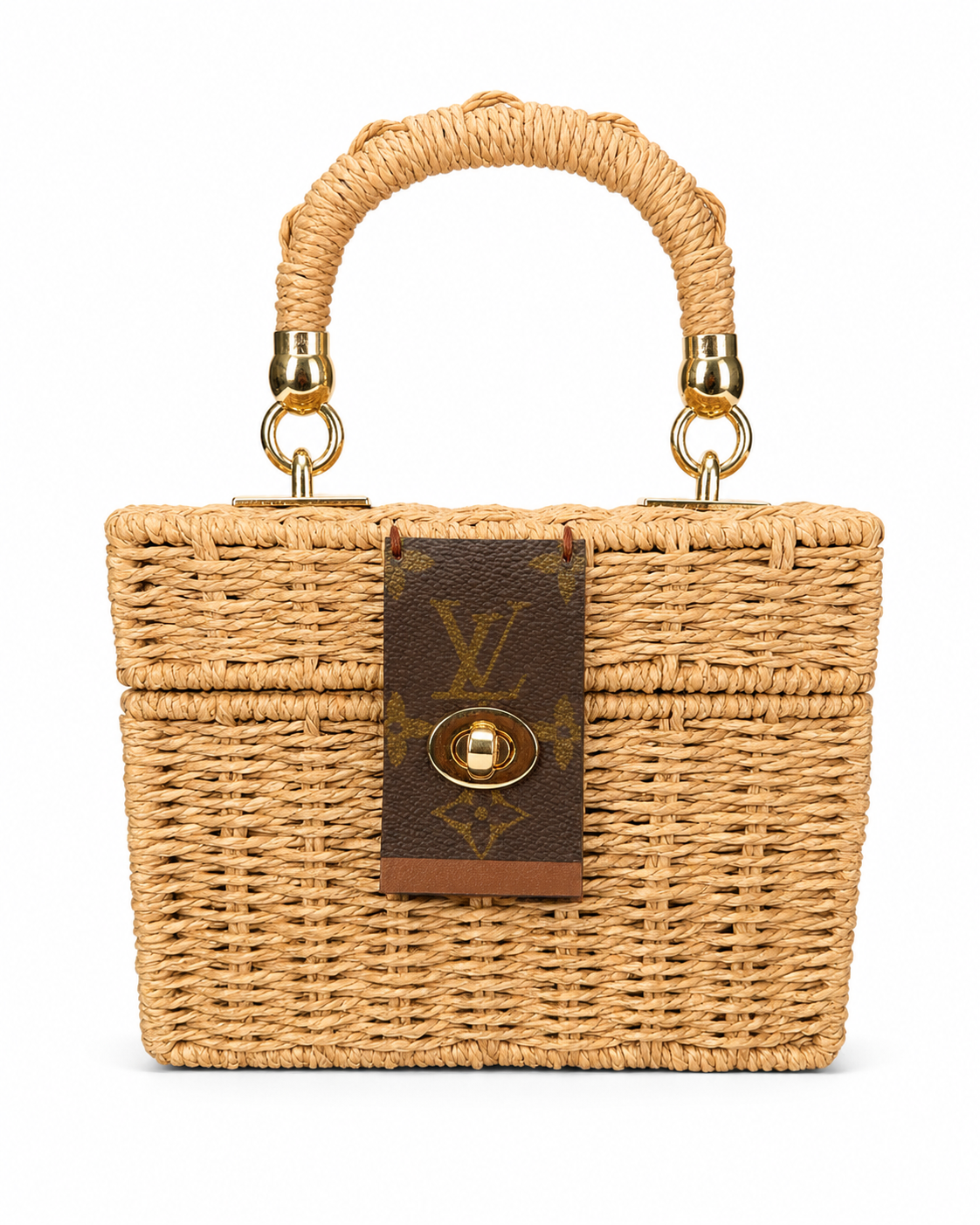 Upcycled Woven Box Bag with Authentic Louis Vuitton Monogram Accent + Strap & COA