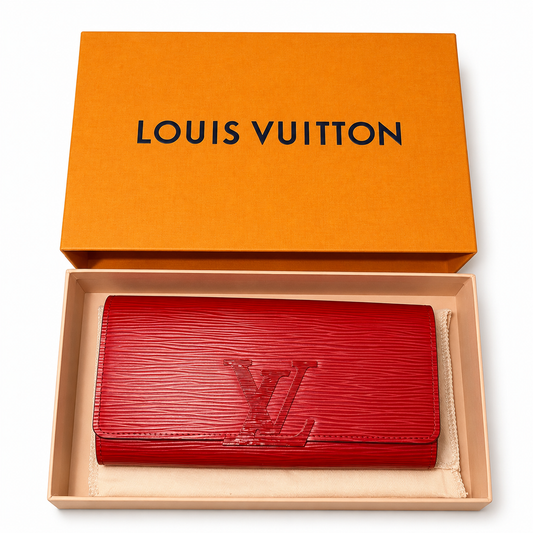 Louis Vuitton Red Epi Leather Louise Long Wallet with Box & Dust Bag