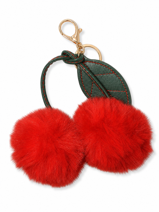 Fuzzy Cherry Bag Charm Keychain