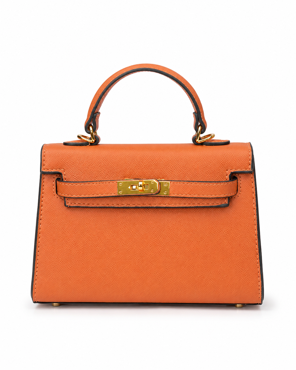 Orange Structured Top Handle Satchel with Gold Hardware & Crossbody Strap