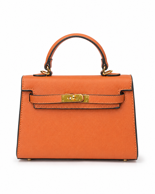 Orange Structured Top Handle Satchel with Gold Hardware & Crossbody Strap