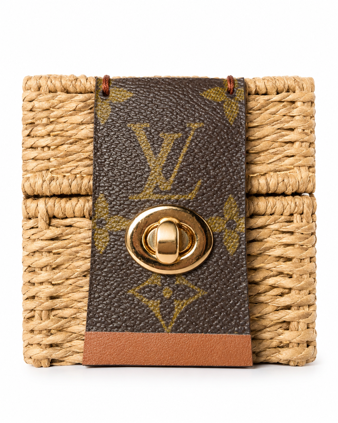 Upcycled Woven Box Bag with Authentic Louis Vuitton Monogram Accent + Strap & COA