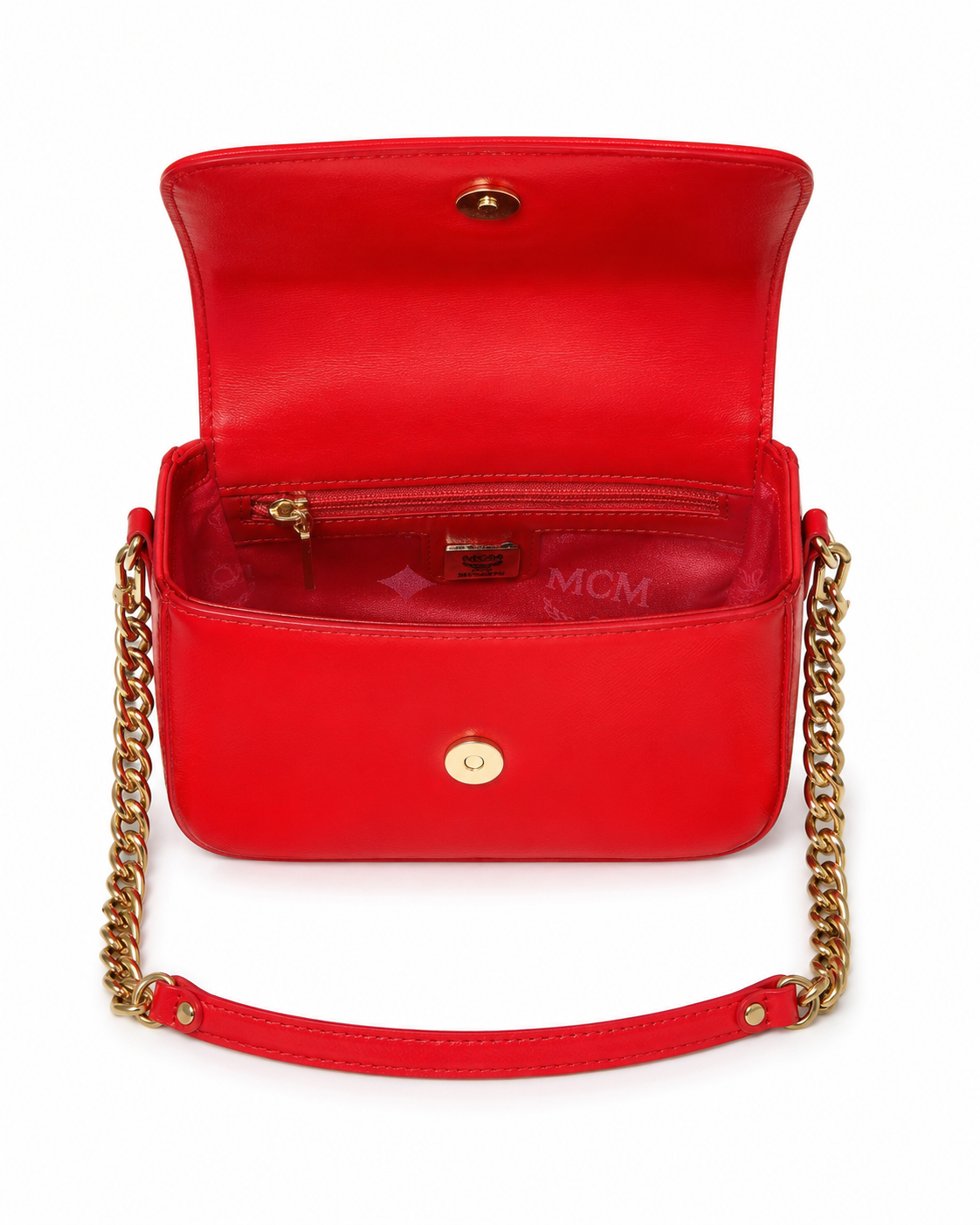 MCM Red Leather Chain Shoulder Bag