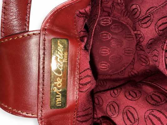 Authentic Vintage Must de Cartier Burgundy Bucket Bag & Wallet Bundle
