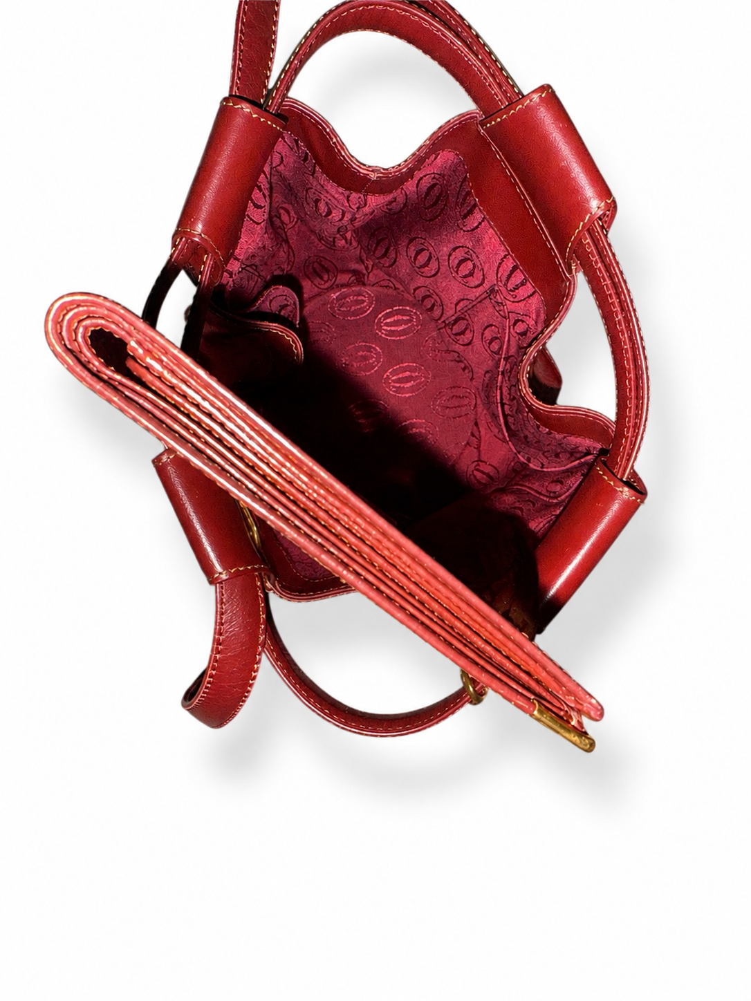 Authentic Vintage Must de Cartier Burgundy Bucket Bag & Wallet Bundle