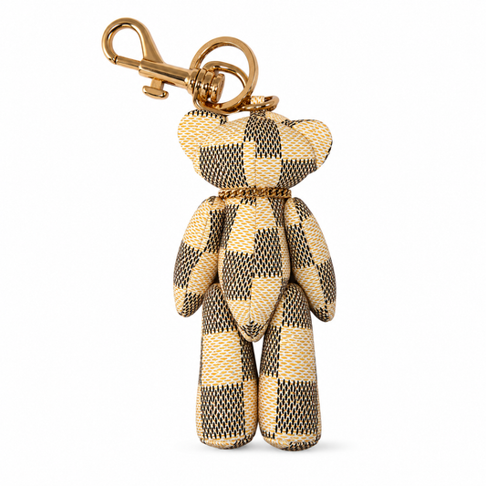 Upcycled LV Damier Azur Teddy Bear Bag Charm