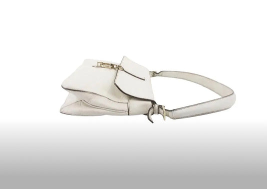 Salvatore Ferragamo White Leather Gancini Shoulder Bag + COA