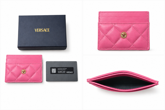 Authentic Versace Pink Quilted Medusa Card Holder