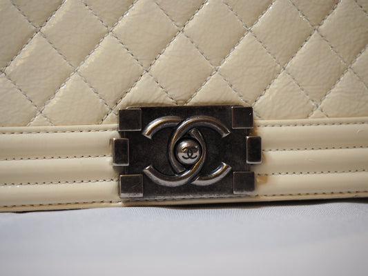 Chanel Patent Leather Boy bag- Cream
