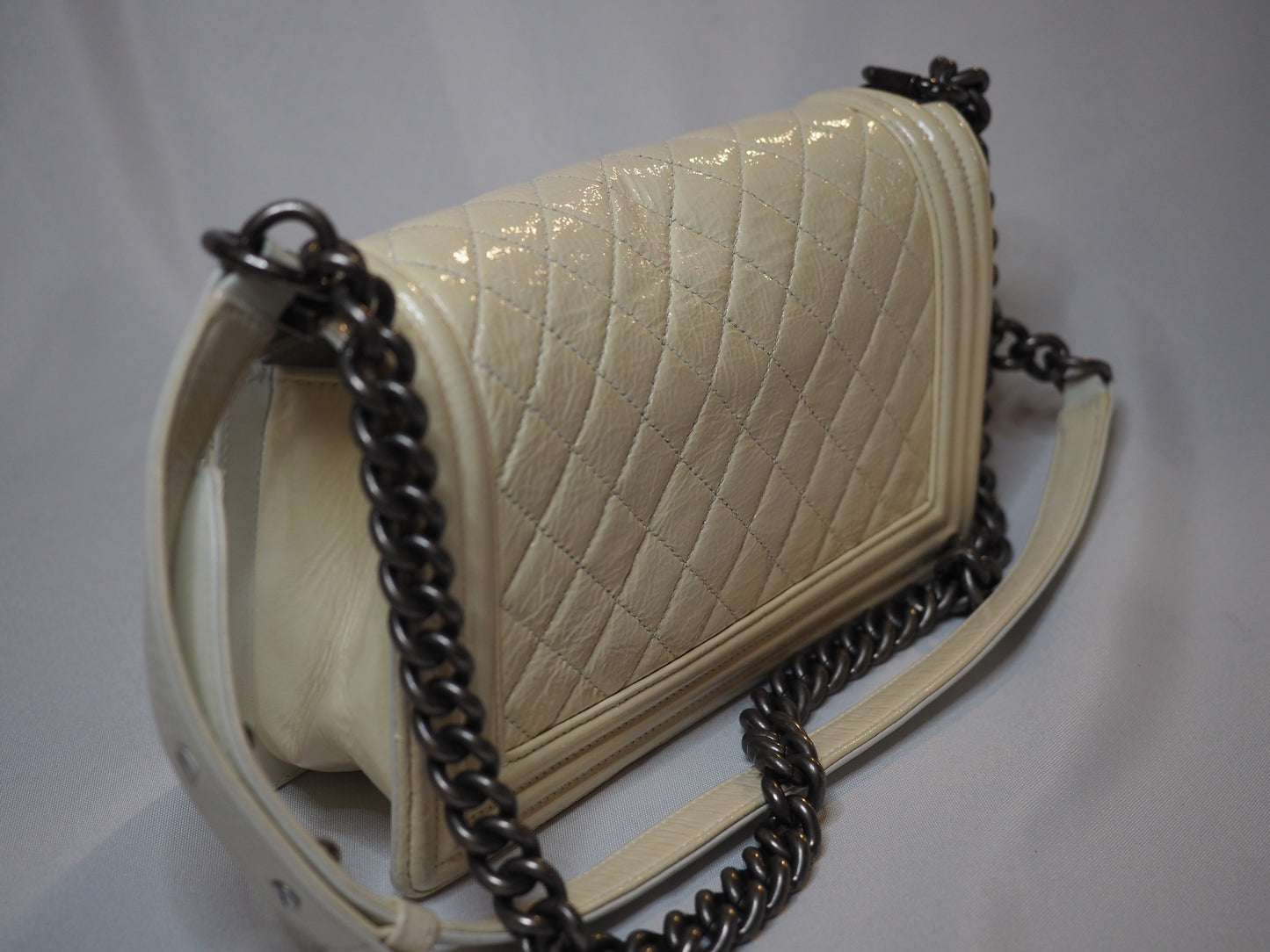 Chanel Patent Leather Boy bag- Cream