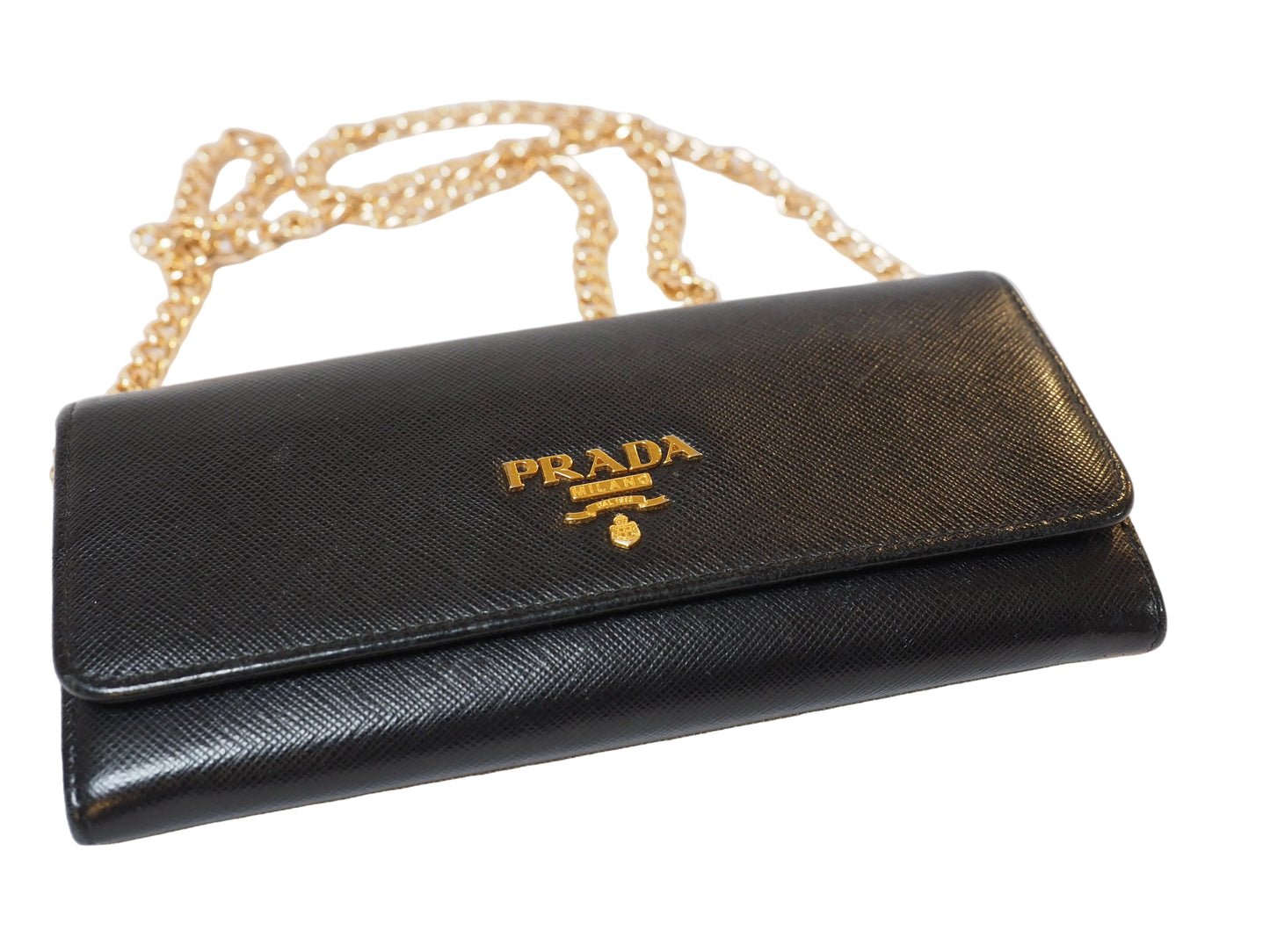 Prada Black Saffiano Leather Wallet with Pink Interior