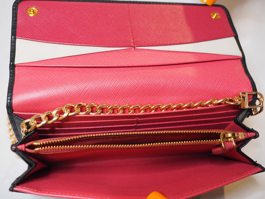 Prada Black Saffiano Leather Wallet with Pink Interior