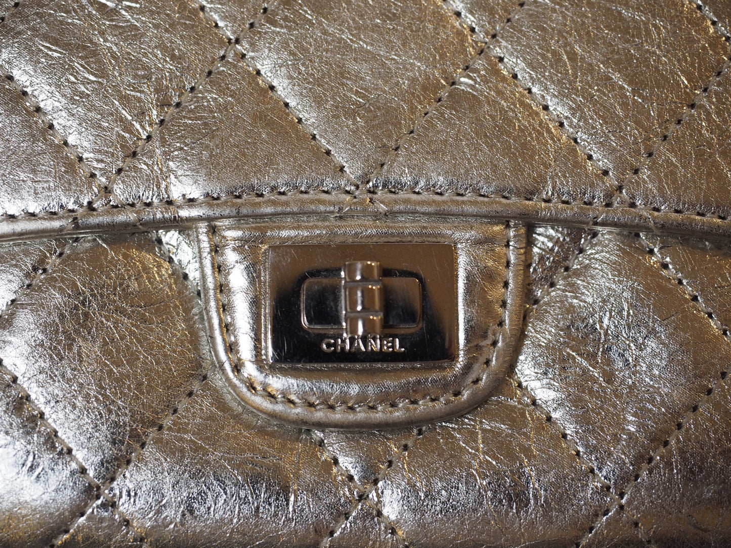 Chanel metallic Reissue-style wallet With aftermarket chain