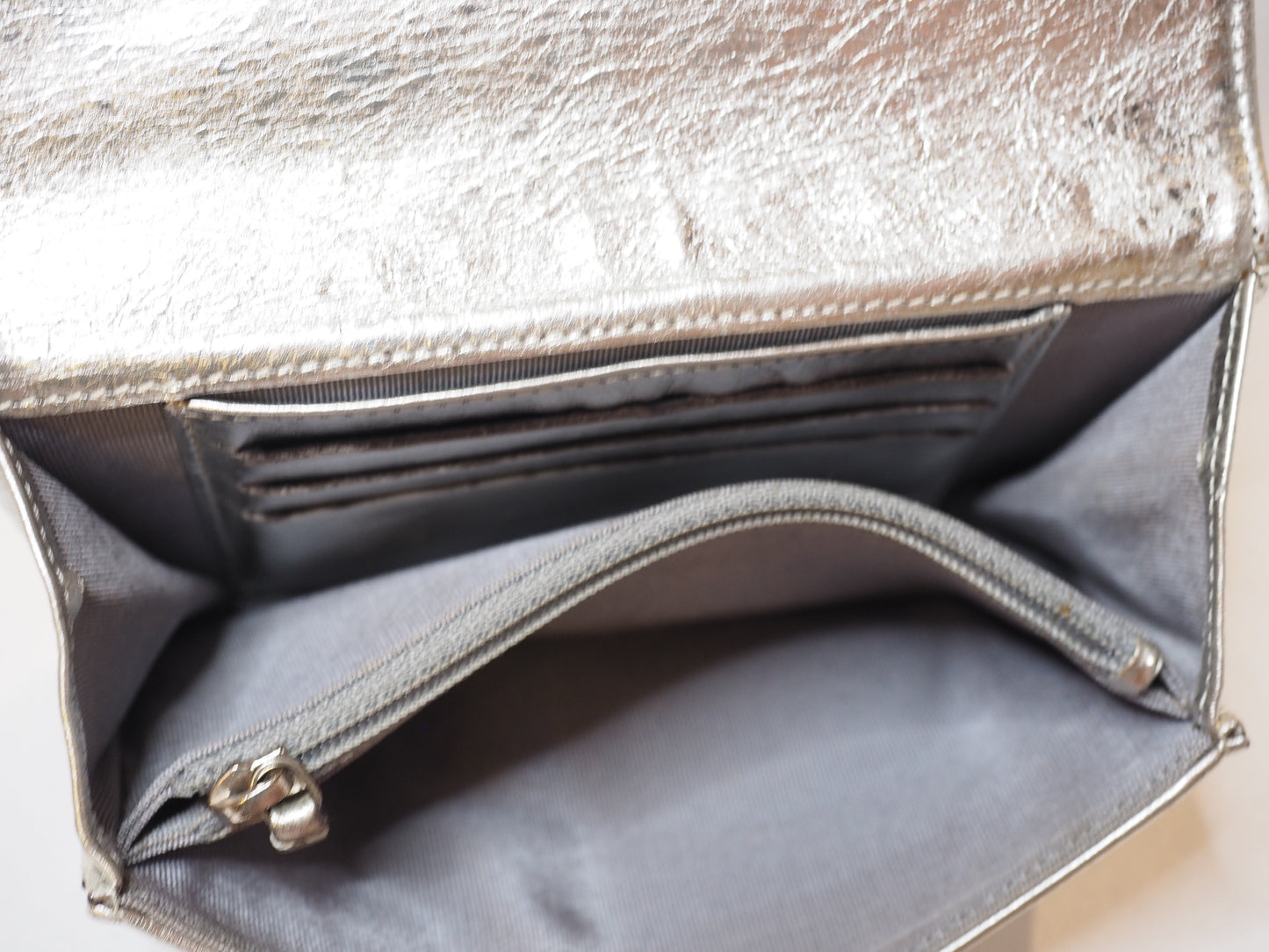 Chanel metallic Reissue-style wallet With aftermarket chain