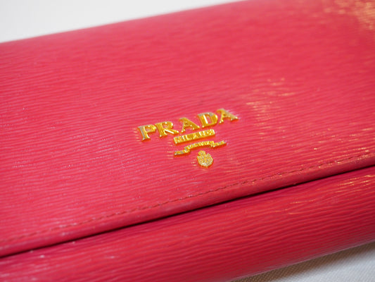 Pink Prada Saffiano Long Wallet with Aftermarket Chain