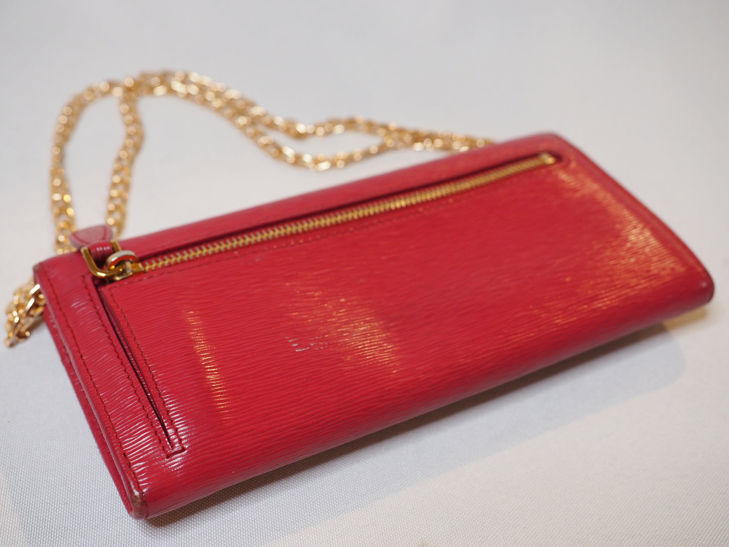 Pink Prada Saffiano Long Wallet with Aftermarket Chain