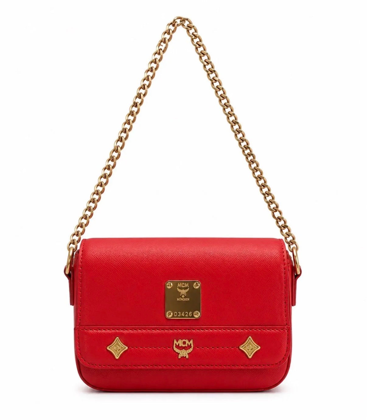 MCM Red Leather Chain Shoulder Bag