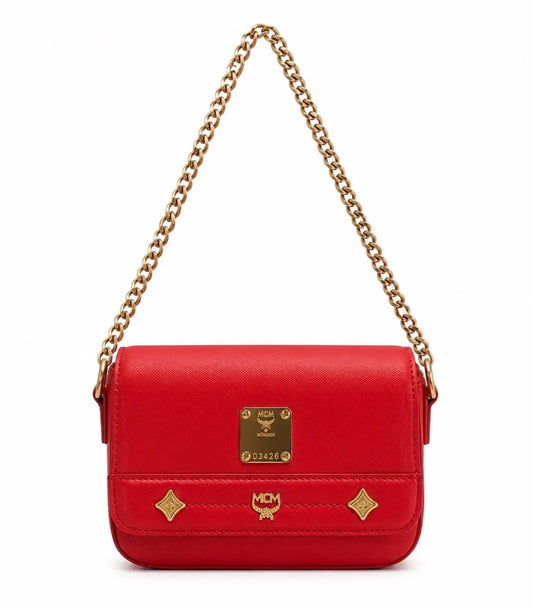 MCM Red Leather Chain Shoulder Bag