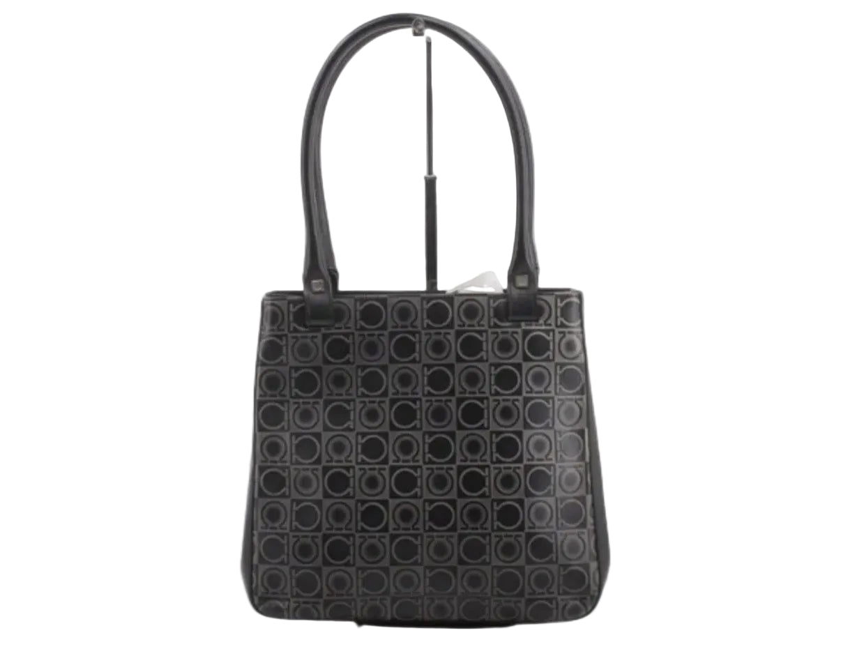 Ferragamo Gancini Black Leather Tote Bag