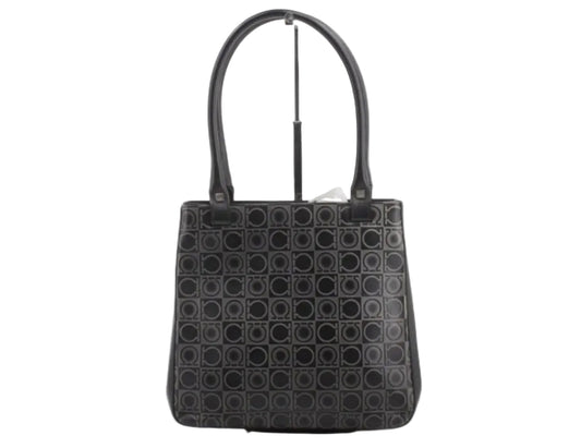 Ferragamo Gancini Black Leather Tote Bag